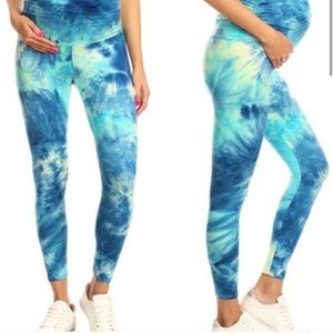 Tye Dye Maternity Leggings. Size: S. Vibrant blue/teal. Leggings Depot.